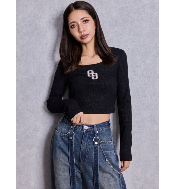 GYDA「GGロゴラインストーンラメテレコトップス」|Tシャツ・カットソー|