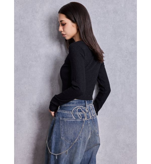 GYDA「GGロゴラインストーンラメテレコトップス」|Tシャツ・カットソー|