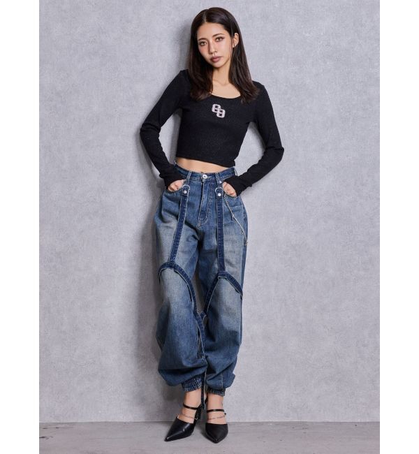 GYDA「GGロゴラインストーンラメテレコトップス」|Tシャツ・カットソー|