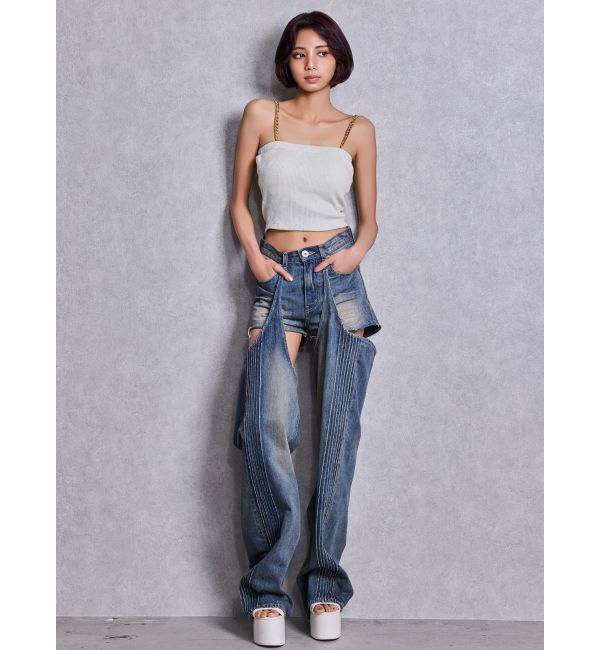 GYDA「chainストラップラメテレコビスチェ」|キャミソール|