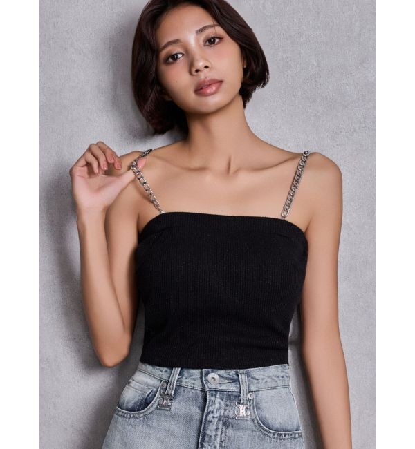 GYDA「chainストラップラメテレコビスチェ」|キャミソール|ブラック