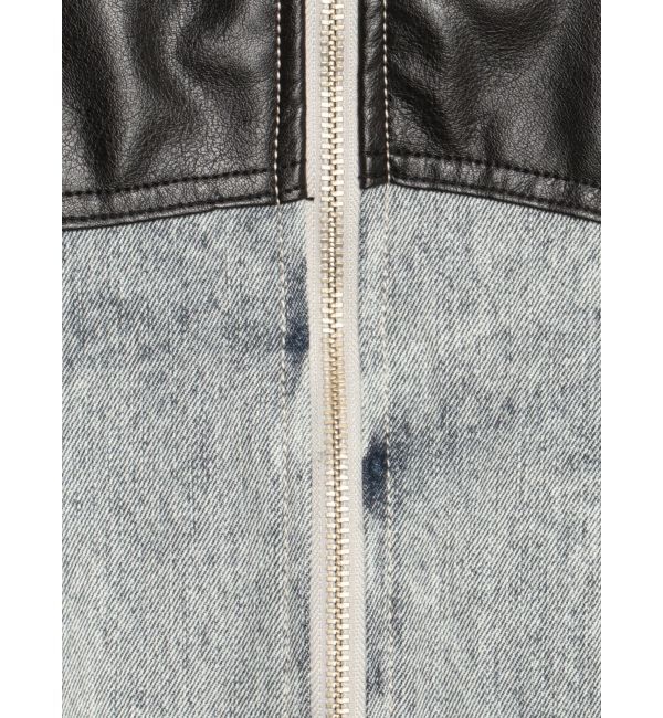 GYDA「【TINY】フェイクレザードッキングデニムZIPショートジャケット」|デニムジャケット|