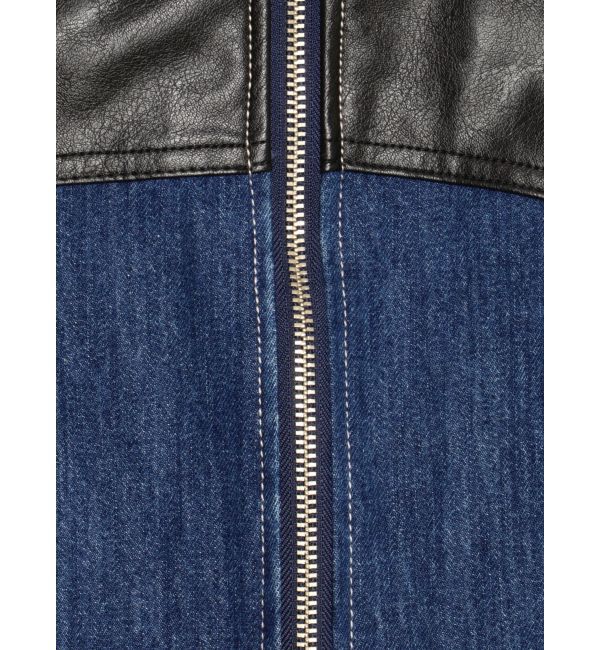 GYDA「【TINY】フェイクレザードッキングデニムZIPショートジャケット」|デニムジャケット|