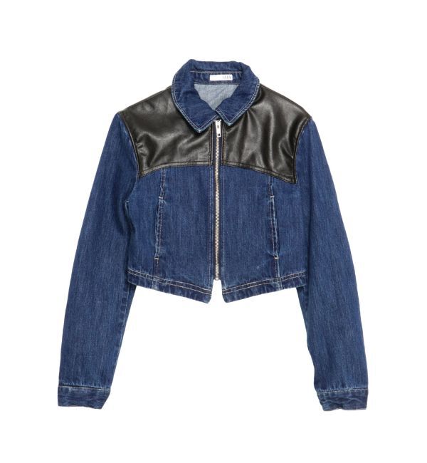 GYDA「【TINY】フェイクレザードッキングデニムZIPショートジャケット」|デニムジャケット|
