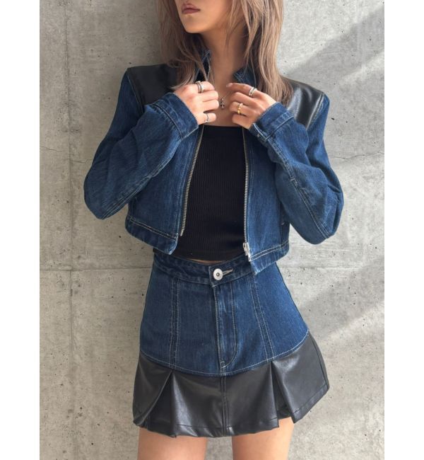 GYDA「【TINY】フェイクレザードッキングデニムスカートライクショートパンツ」|スカート|