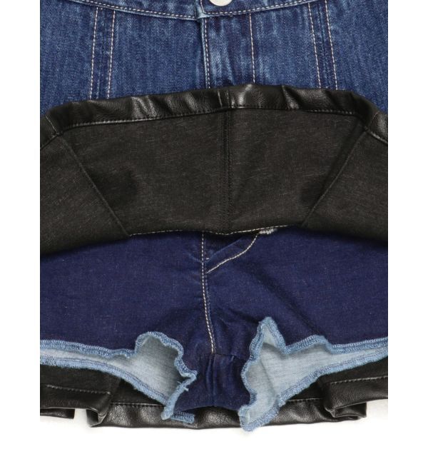 GYDA「【TINY】フェイクレザードッキングデニムスカートライクショートパンツ」|スカート|