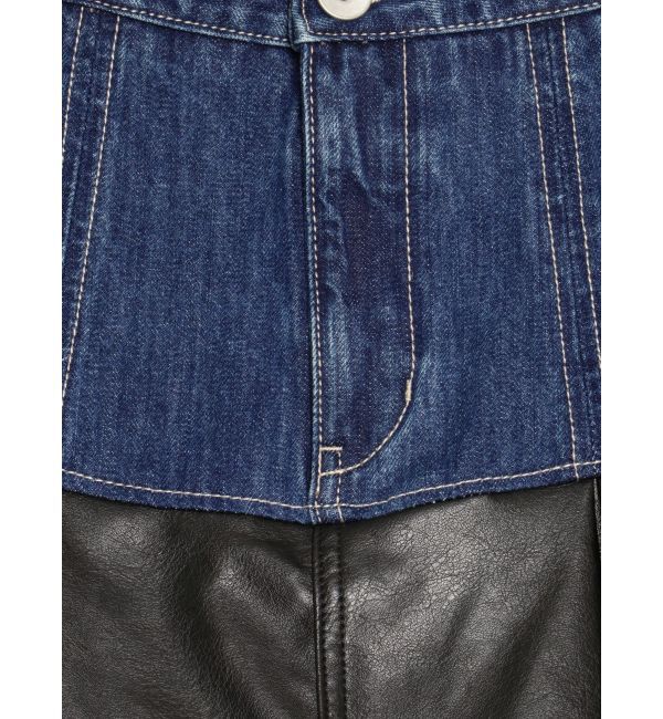 GYDA「【TINY】フェイクレザードッキングデニムスカートライクショートパンツ」|スカート|
