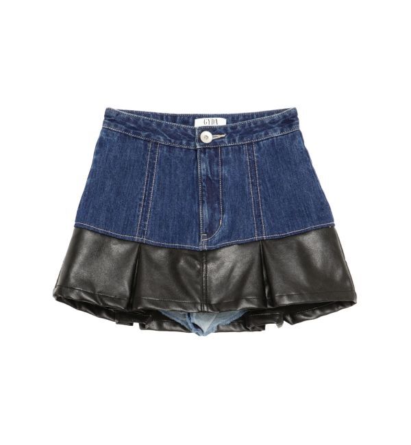 GYDA「【TINY】フェイクレザードッキングデニムスカートライクショートパンツ」|スカート|