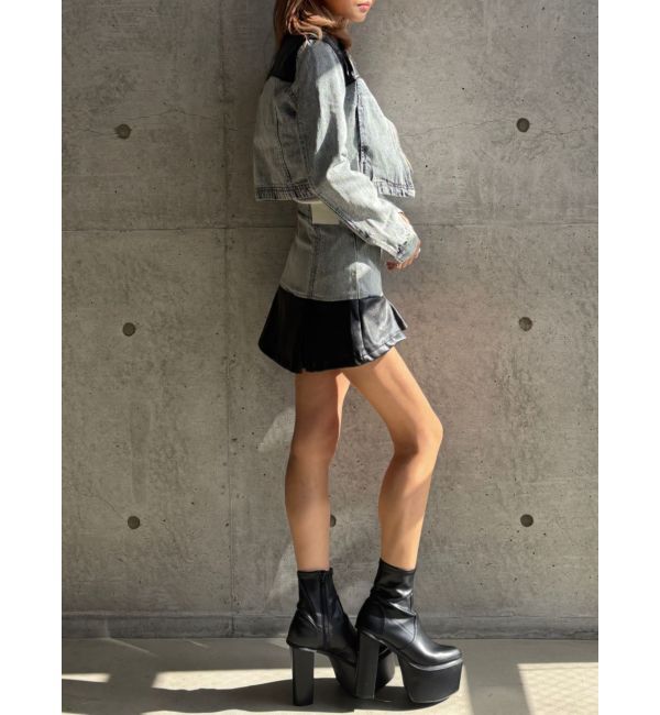 GYDA「【TINY】フェイクレザードッキングデニムスカートライクショートパンツ」|スカート|