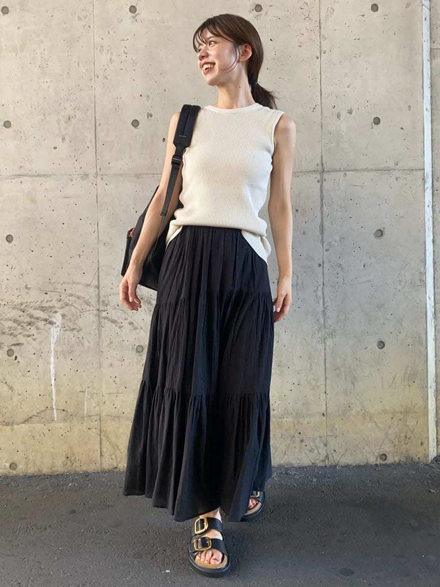Mila Owen「マキシ丈ボリュームティアードスカート」|スカート|BLK