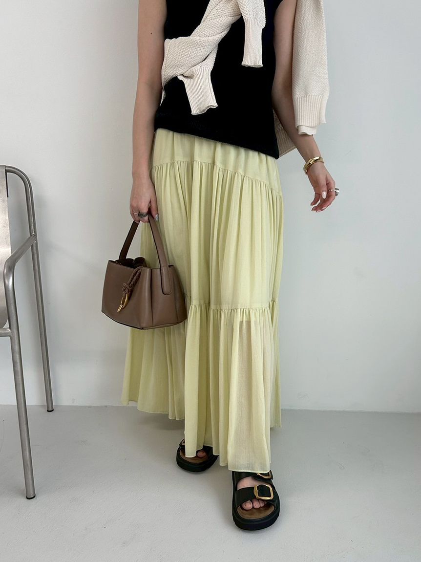 Mila Owen「マキシ丈ボリュームティアードスカート」|スカート|YEL