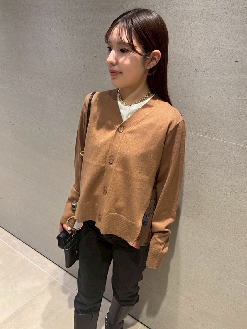 Mila Owen「【WEB限定カラー】カシミヤコットンボタニカルドッキングカーディガン」|カーディガン|