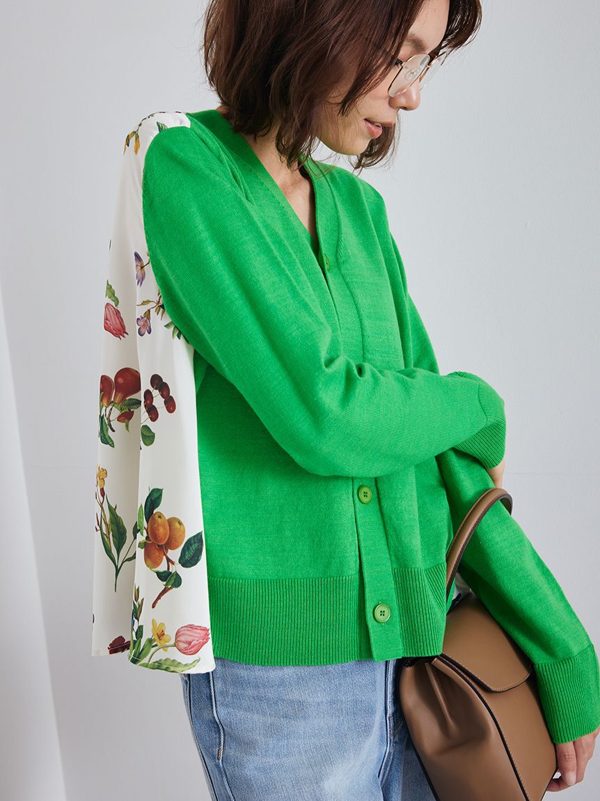 Mila Owen「【WEB限定カラー】カシミヤコットンボタニカルドッキングカーディガン」|カーディガン|