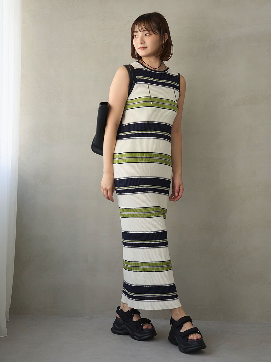 emmi atelier「【ONLINE限定カラーあり】マルチボーダーニットワンピース」|ワンピース|