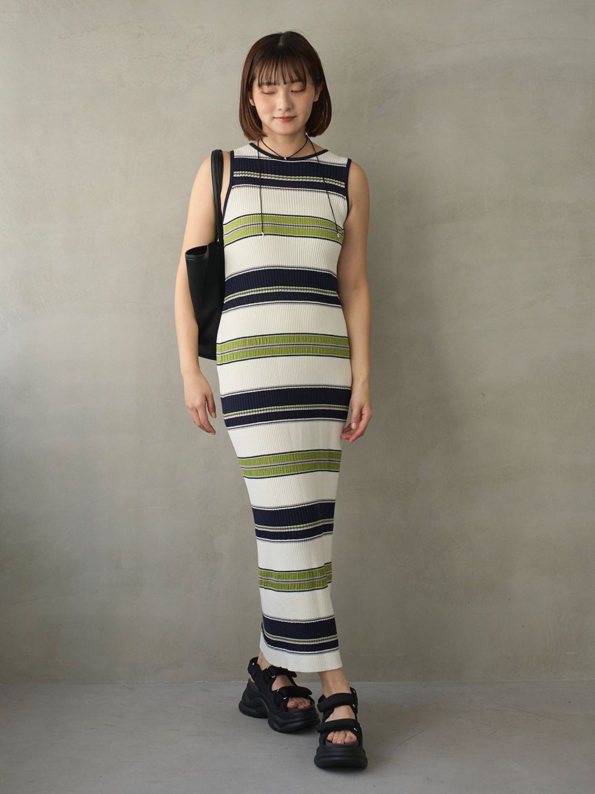 emmi atelier「【ONLINE限定カラーあり】マルチボーダーニットワンピース」|ワンピース|