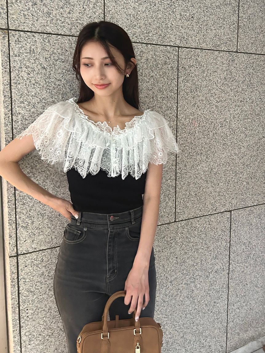 SNIDEL「レースドッキングニットプルオーバー」|ニット・セーター|