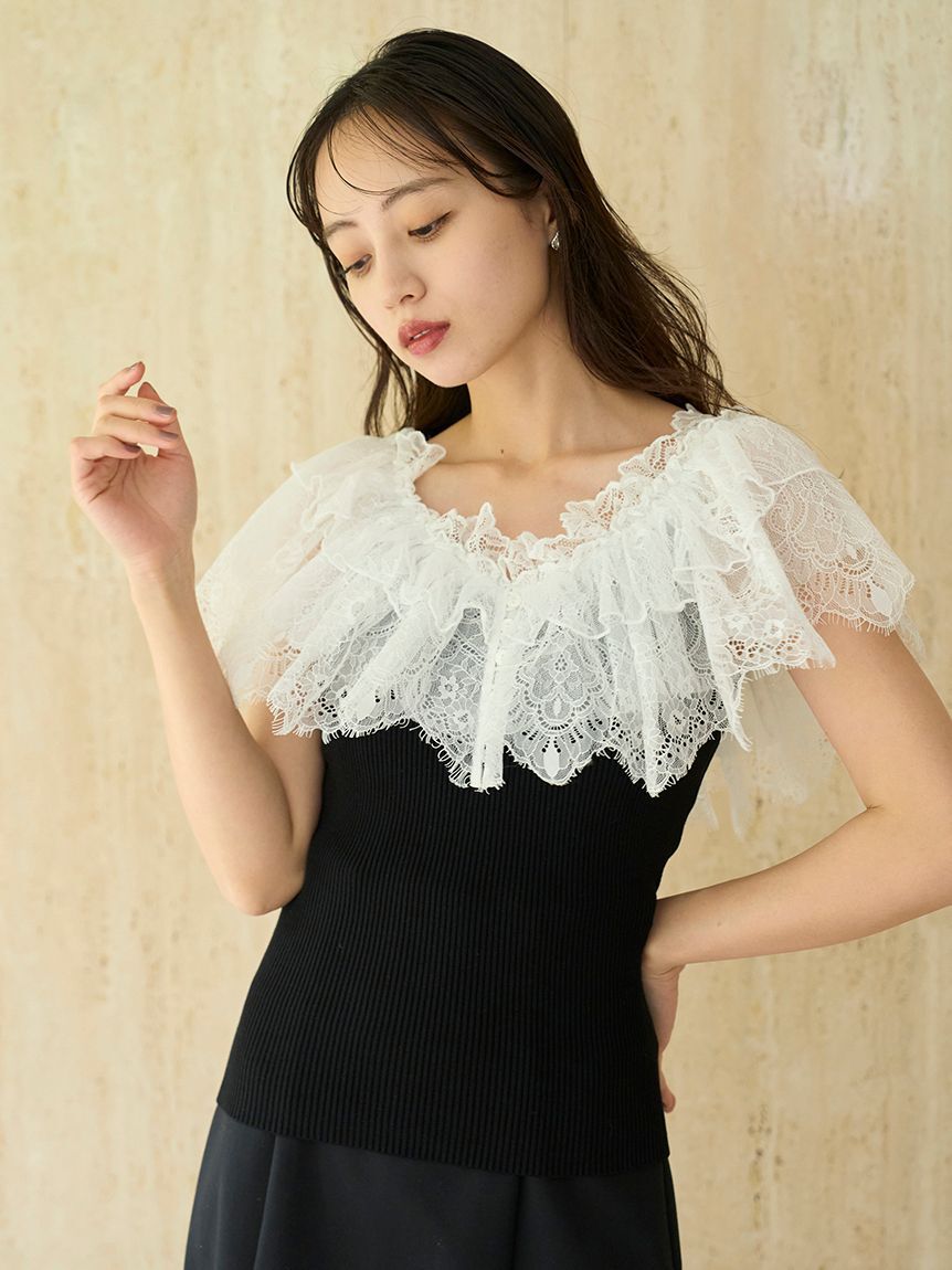 SNIDEL「レースドッキングニットプルオーバー」|ニット・セーター|