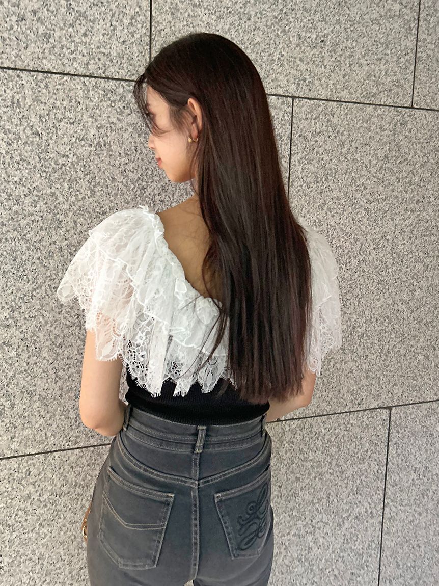 SNIDEL「レースドッキングニットプルオーバー」|ニット・セーター|