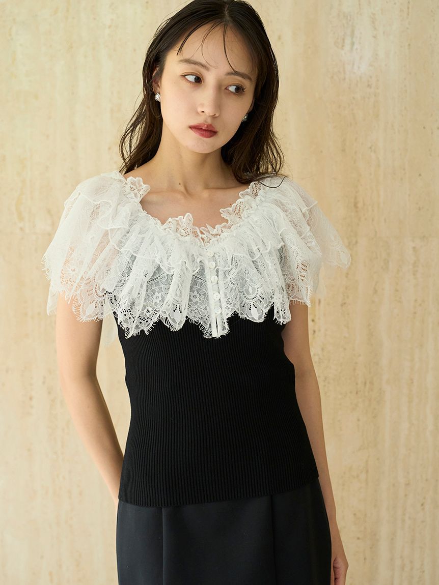SNIDEL「レースドッキングニットプルオーバー」|ニット・セーター|