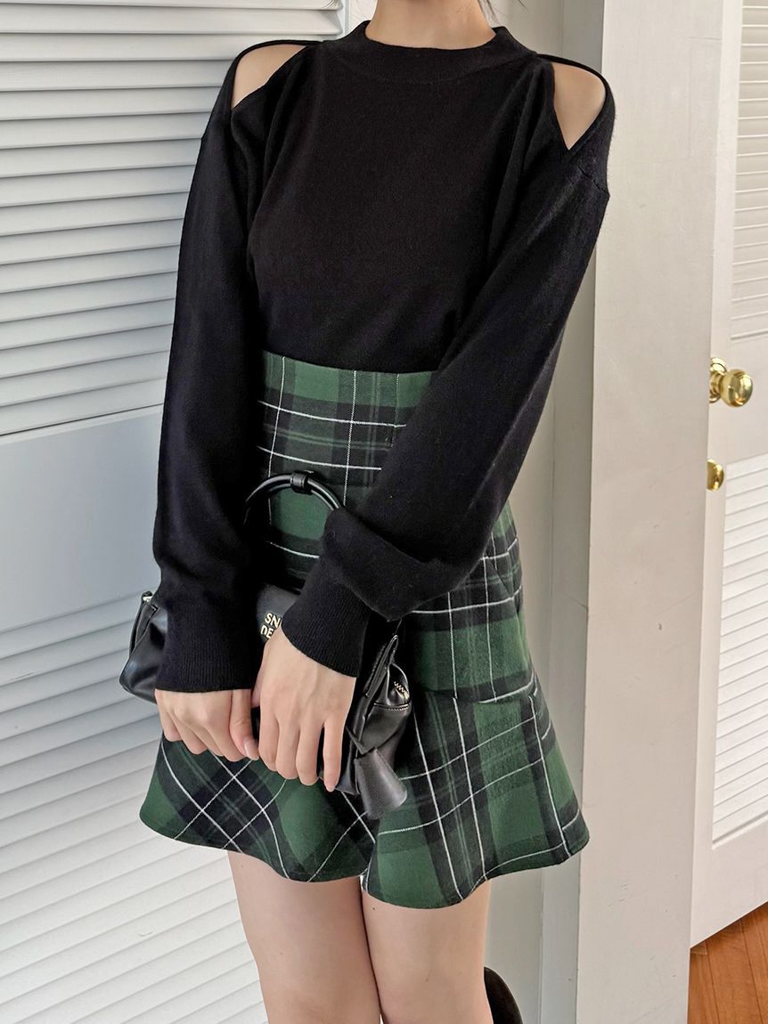 SNIDEL「コールドショルダープルオーバー」|ニット・セーター|BLK