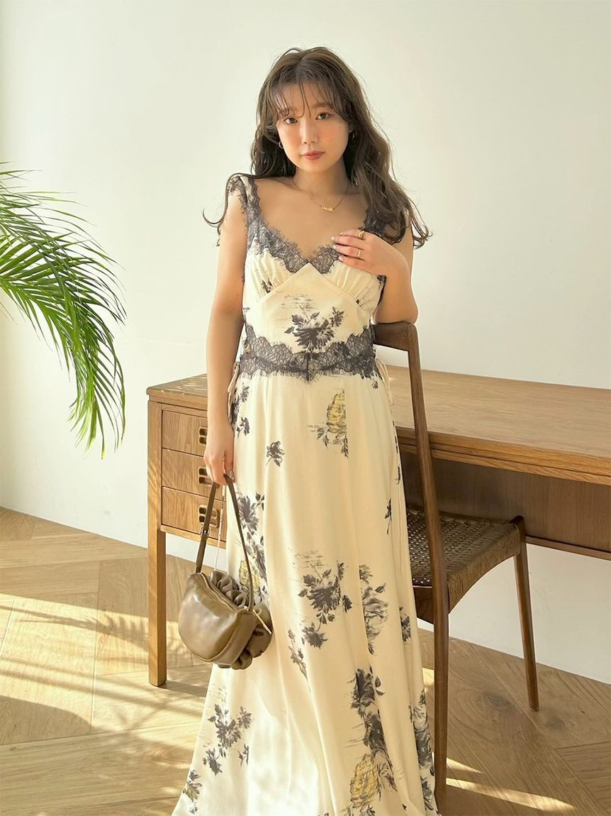 SNIDEL「レーストリムプリントキャミワンピース」|ワンピース|