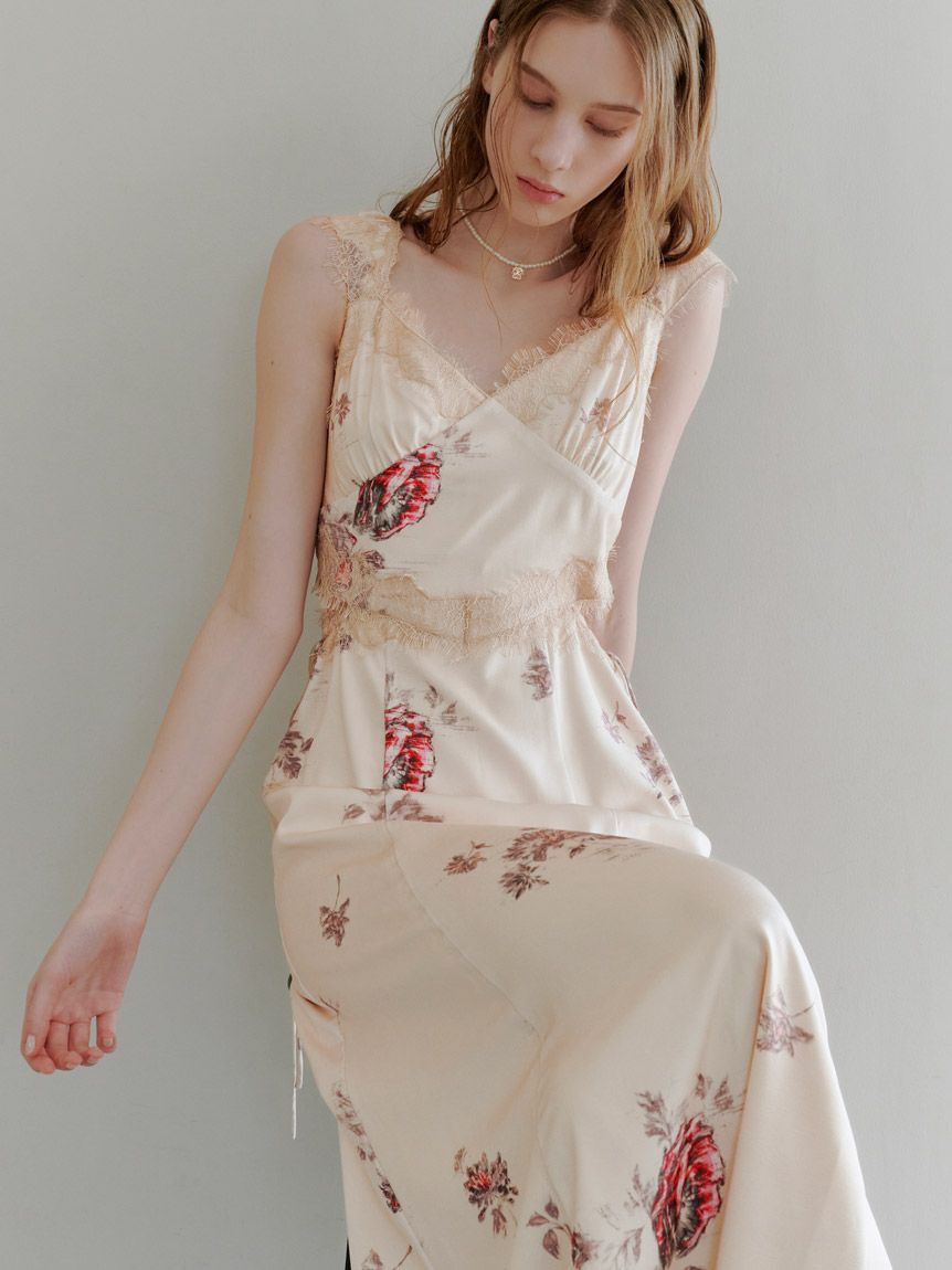 SNIDEL「レーストリムプリントキャミワンピース」|ワンピース|