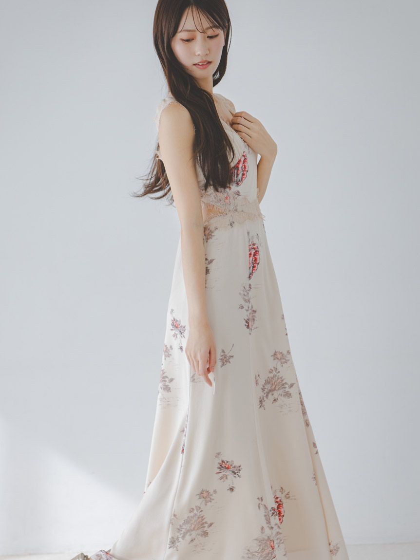 SNIDEL「レーストリムプリントキャミワンピース」|ワンピース|