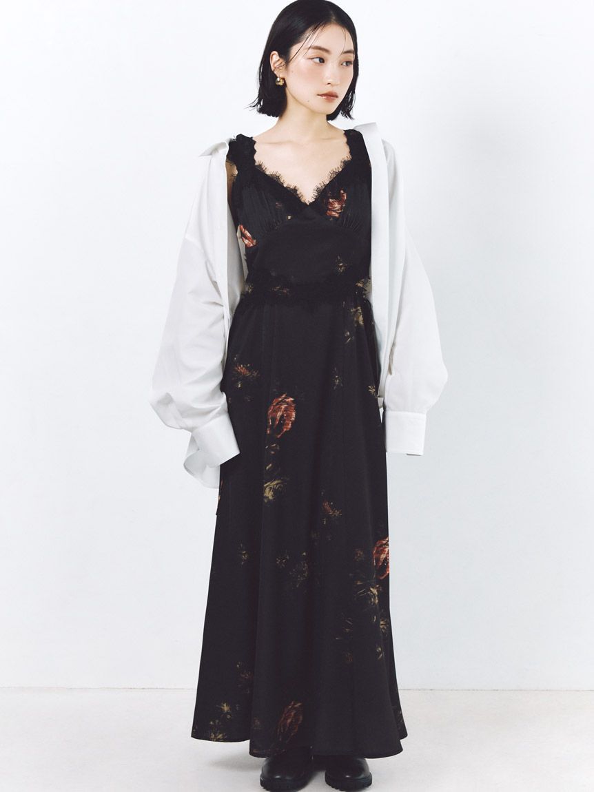 SNIDEL「レーストリムプリントキャミワンピース」|ワンピース|BLK