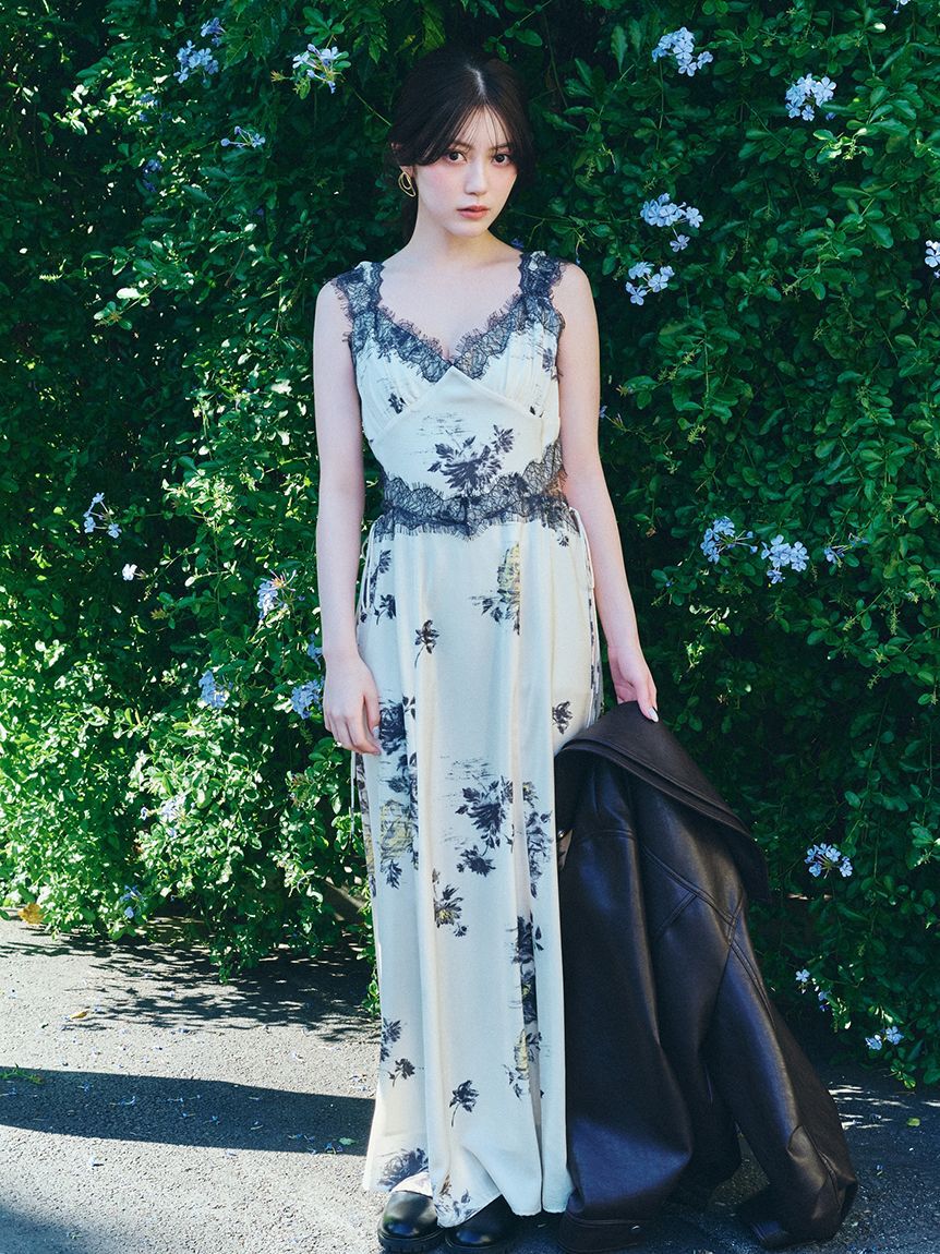 SNIDEL「レーストリムプリントキャミワンピース」|ワンピース|YEL