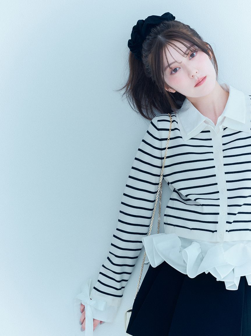 SNIDEL「シャツドッキングヘムボリュームニットプルオーバー」|ニット・セーター|