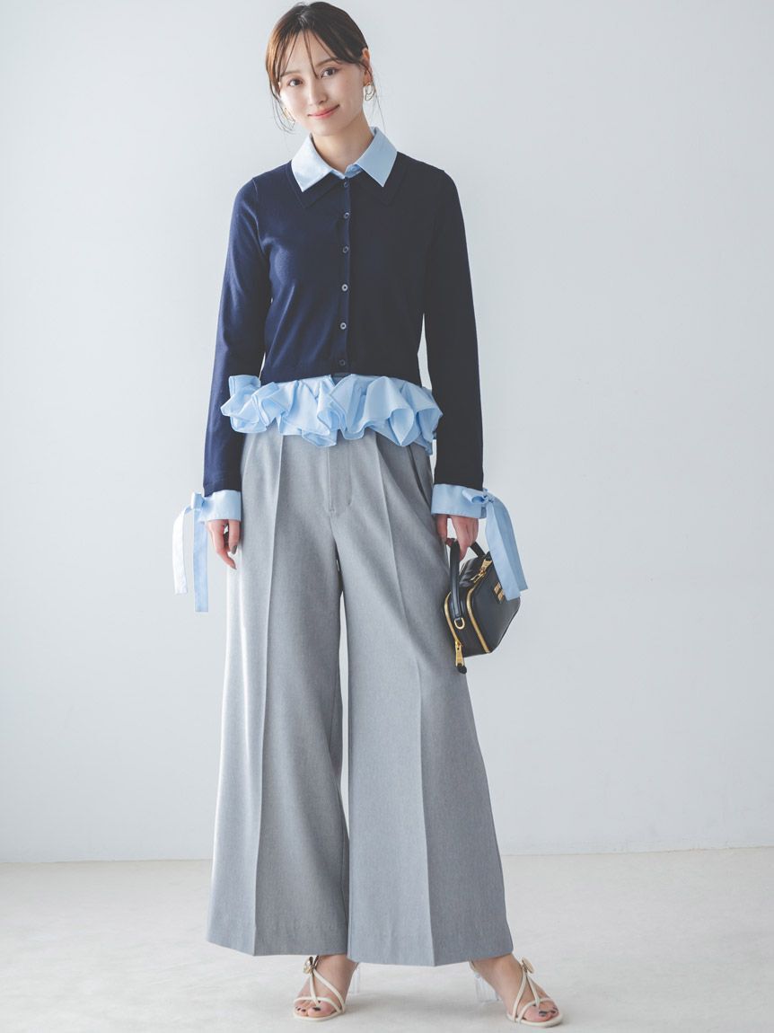 SNIDEL「シャツドッキングヘムボリュームニットプルオーバー」|ニット・セーター|