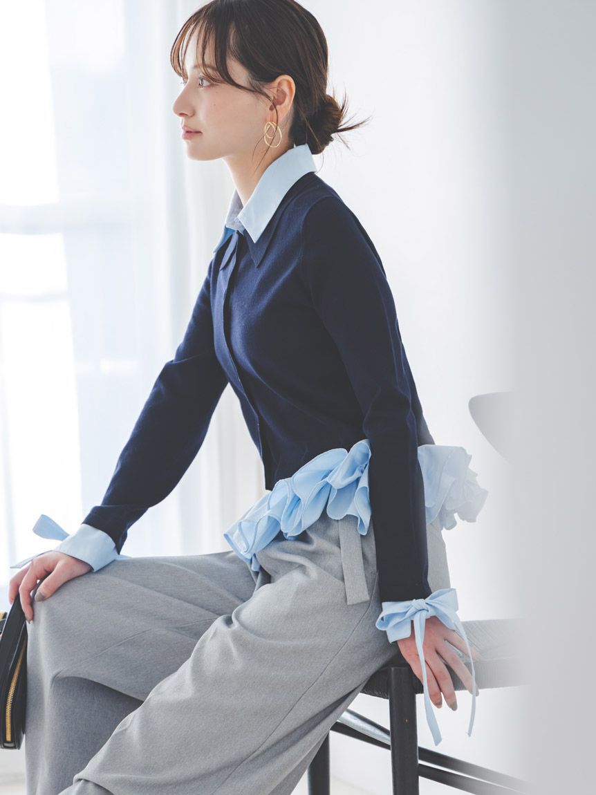 SNIDEL「シャツドッキングヘムボリュームニットプルオーバー」|ニット・セーター|