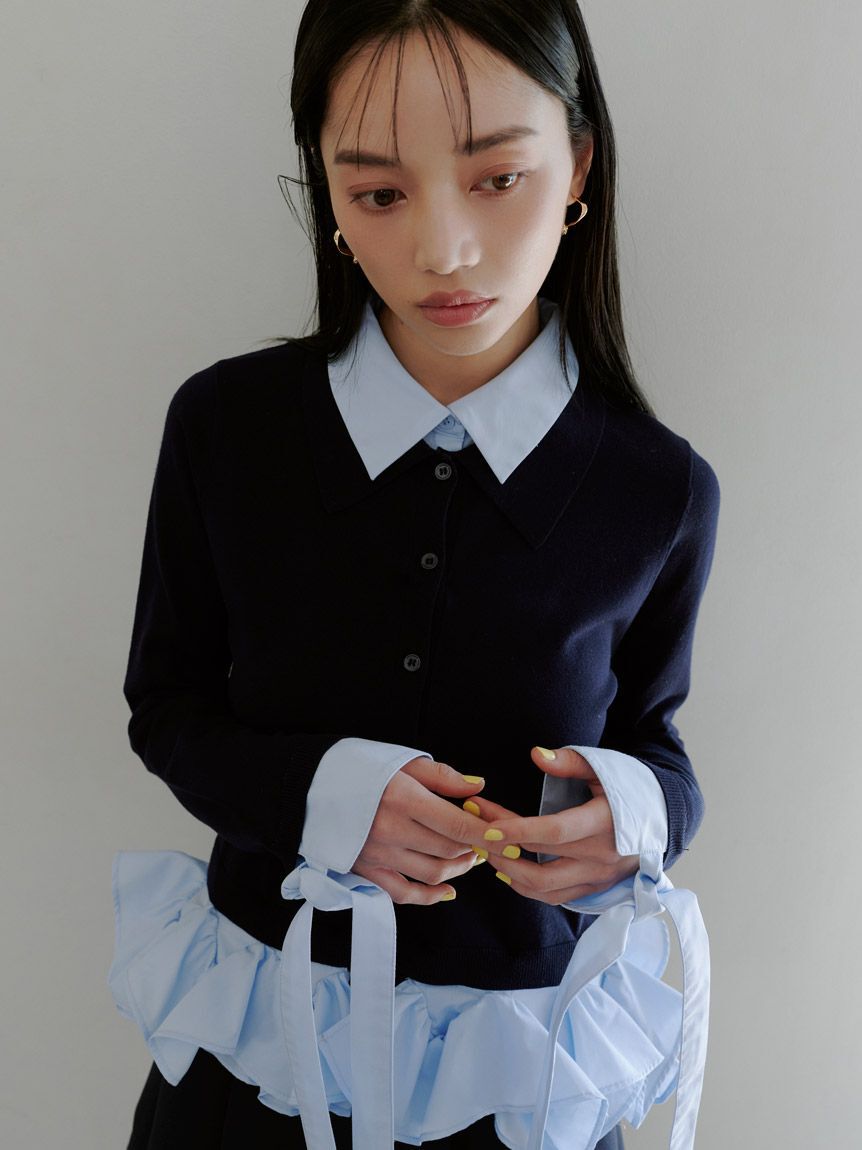 SNIDEL「シャツドッキングヘムボリュームニットプルオーバー」|ニット・セーター|