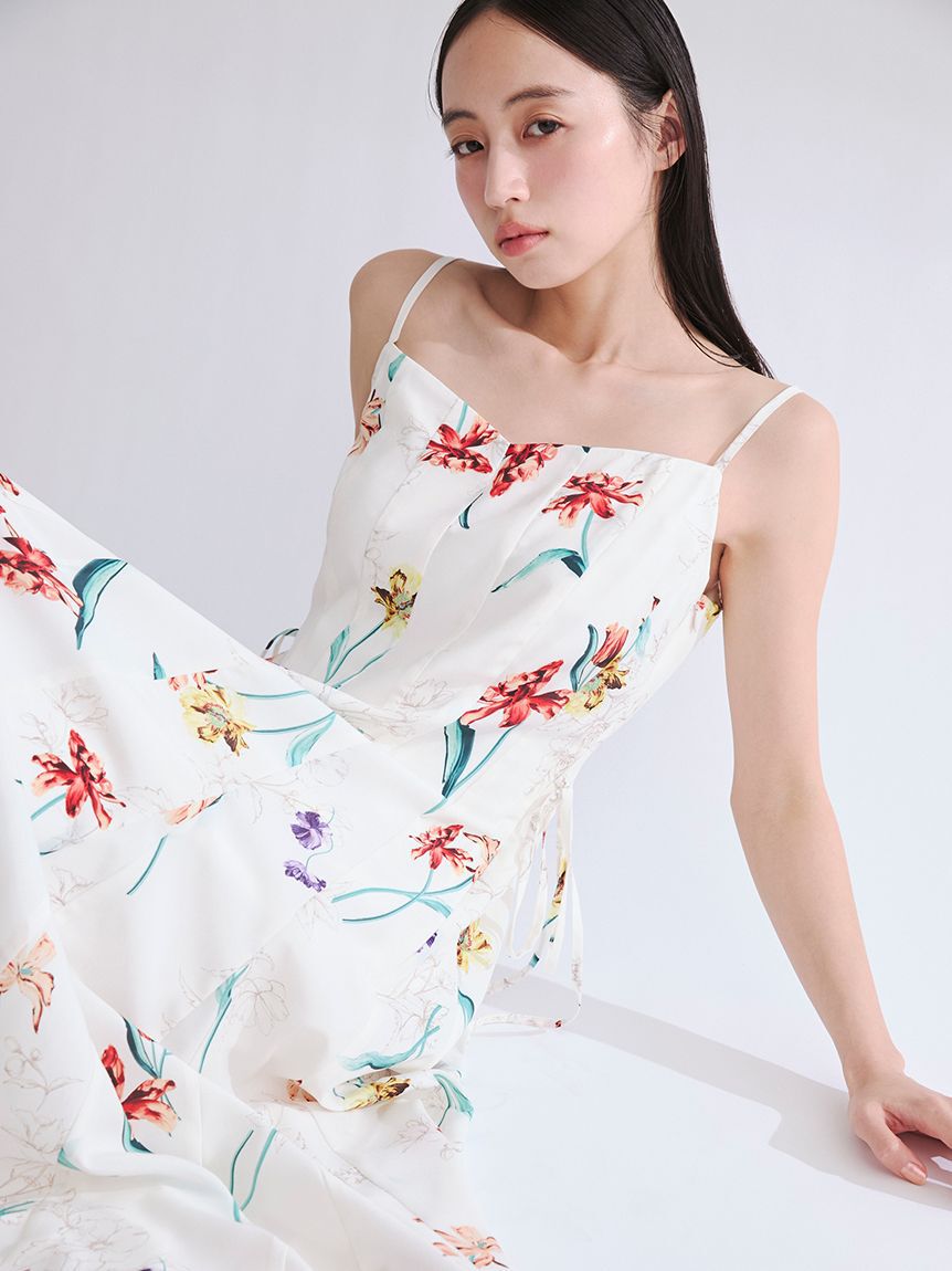 FRAY I.D「【00サイズあり】ボタニカルアシメパターンキャミワンピース」|ワンピース|WHT