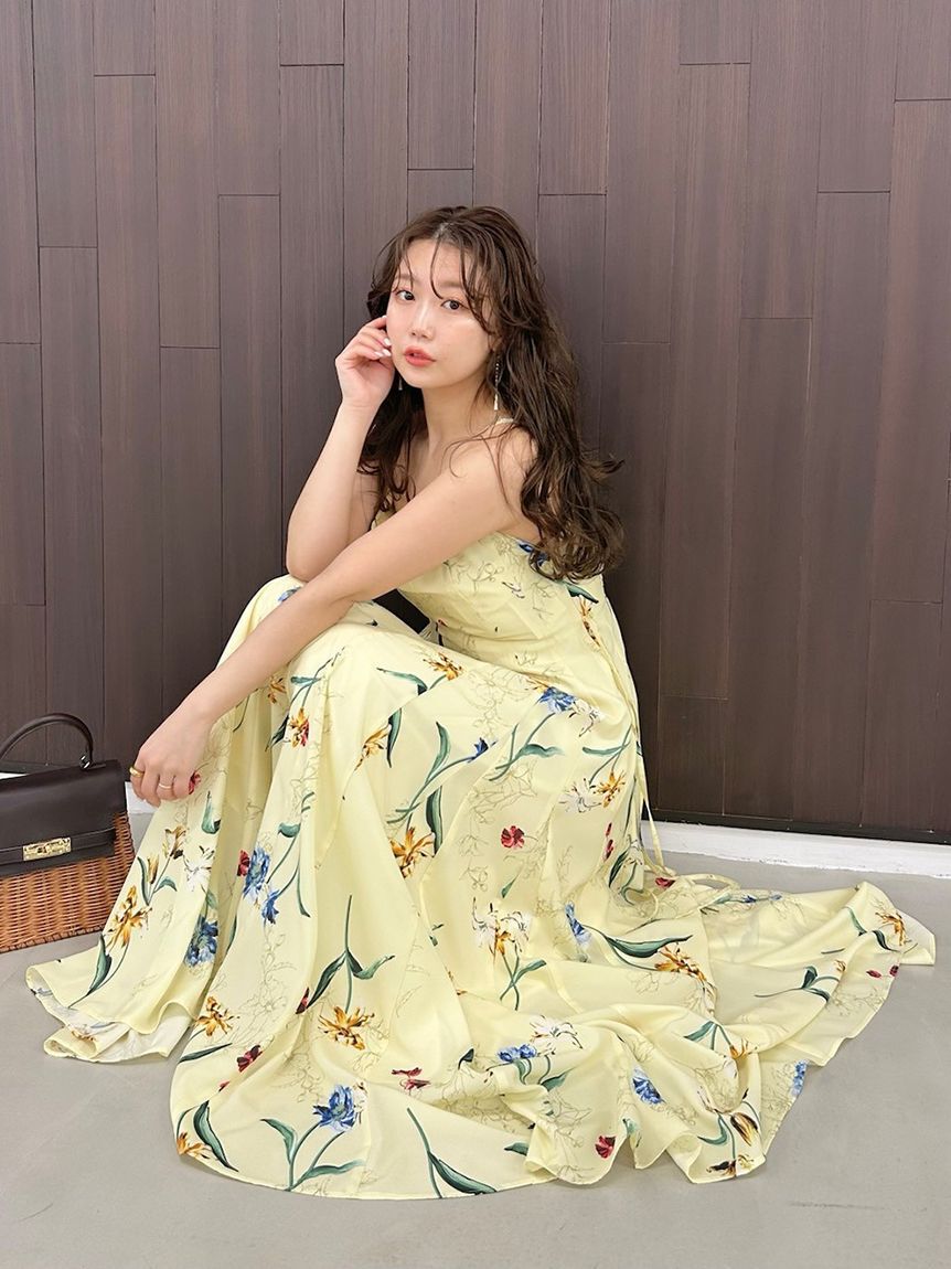 FRAY I.D「【00サイズあり】ボタニカルアシメパターンキャミワンピース」|ワンピース|