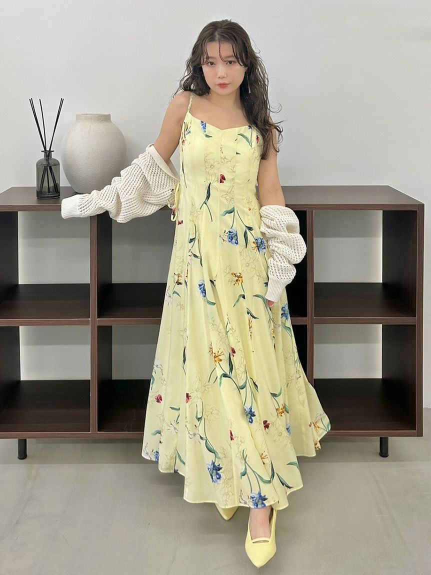 FRAY I.D「【00サイズあり】ボタニカルアシメパターンキャミワンピース」|ワンピース|