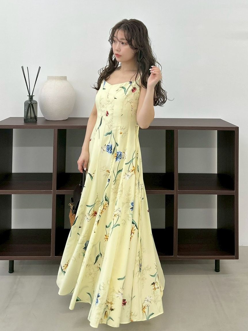 FRAY I.D「【00サイズあり】ボタニカルアシメパターンキャミワンピース」|ワンピース|