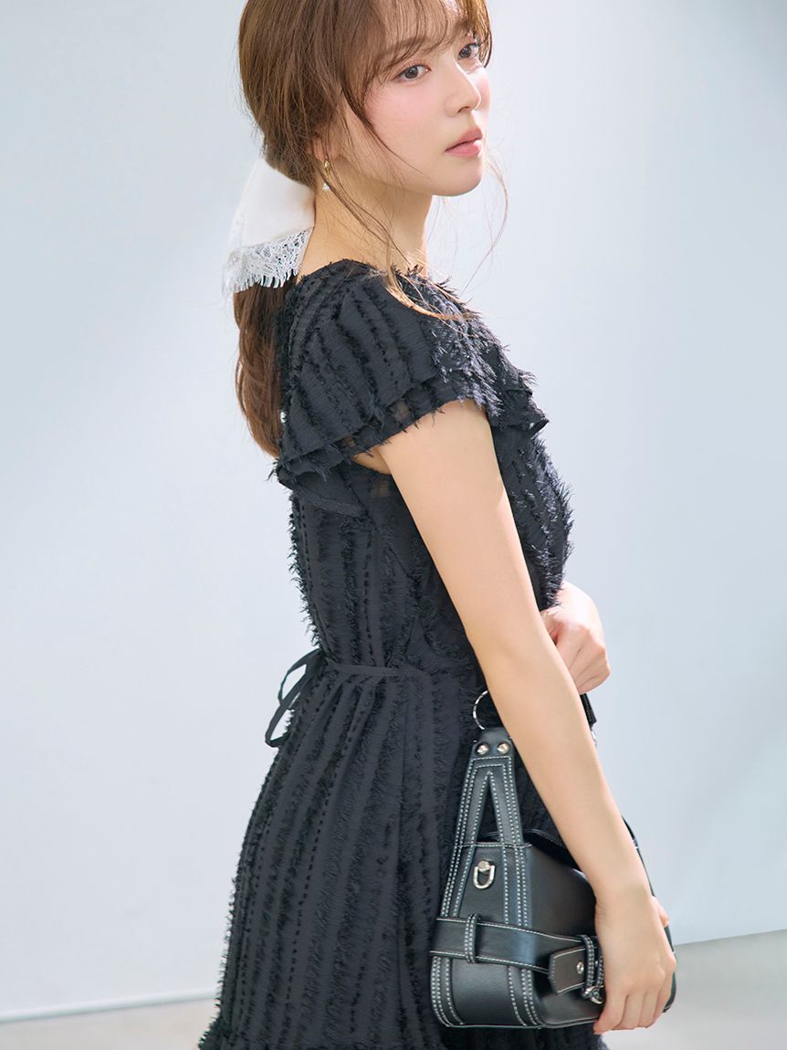 FRAY I.D「【00サイズあり】フリンジジャカードティアードワンピース」|ワンピース|