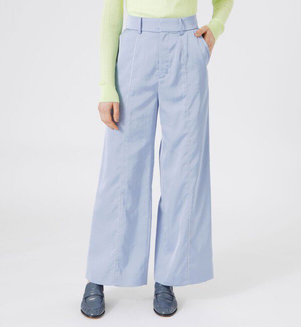  「ラインワイドパンツ」|スラックス|サックスブルー