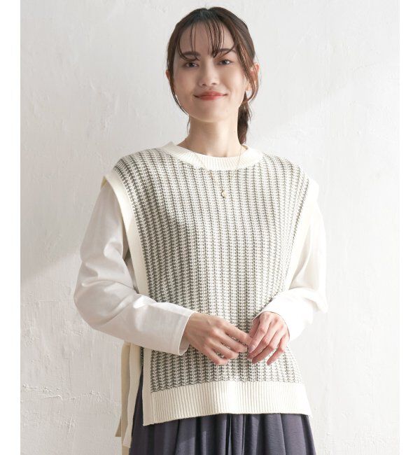 ikka「サイドリボンニットベスト」|ニット・セーター|ミントグリン