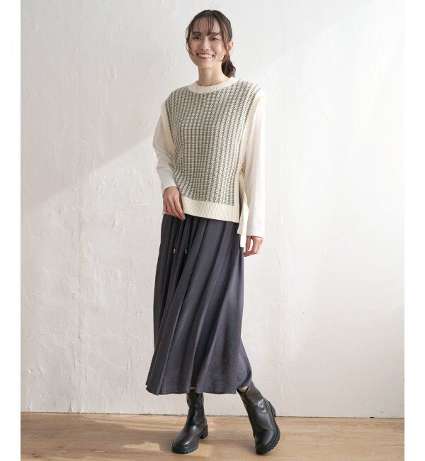 ikka「サイドリボンニットベスト」|ニット・セーター|