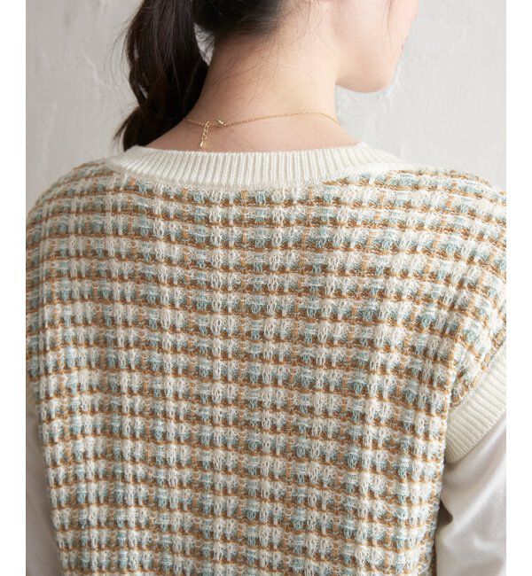 ikka「【2点セット】ブークレMIXニットベストアンサンブル」|ニット・セーター|