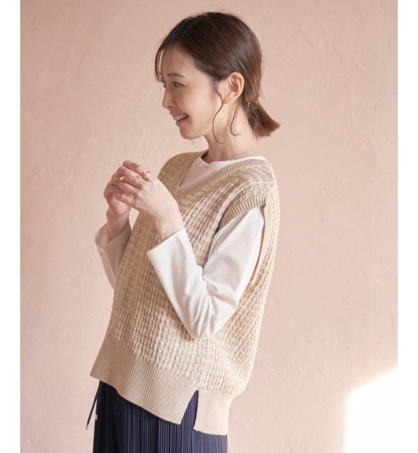 ikka「【2点セット】ブークレMIXニットベストアンサンブル」|ニット・セーター|