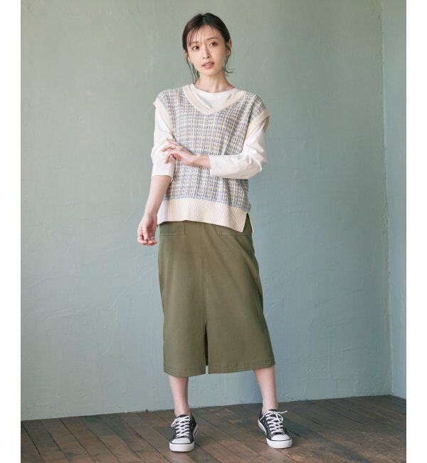 ikka「【2点セット】ブークレMIXニットベストアンサンブル」|ニット・セーター|