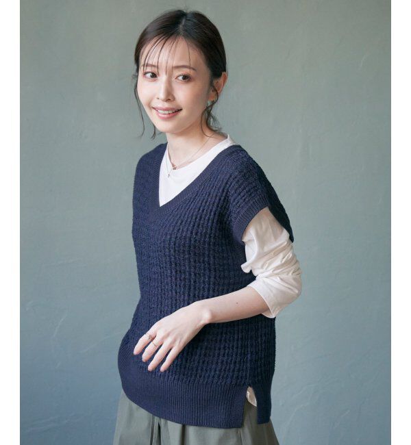 ikka「【2点セット】ブークレMIXニットベストアンサンブル」|ニット・セーター|ネイビー