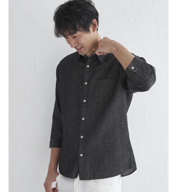 ikka「【吸水速乾】7分イージーケアリネン無地シャツ」|シャツ・ブラウス|グレー