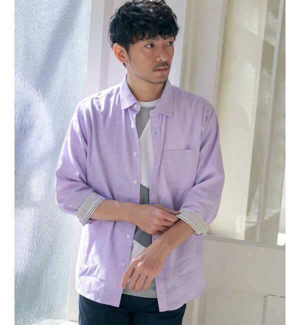 ikka「【吸水速乾】7分イージーケアリネン無地シャツ」|シャツ・ブラウス|