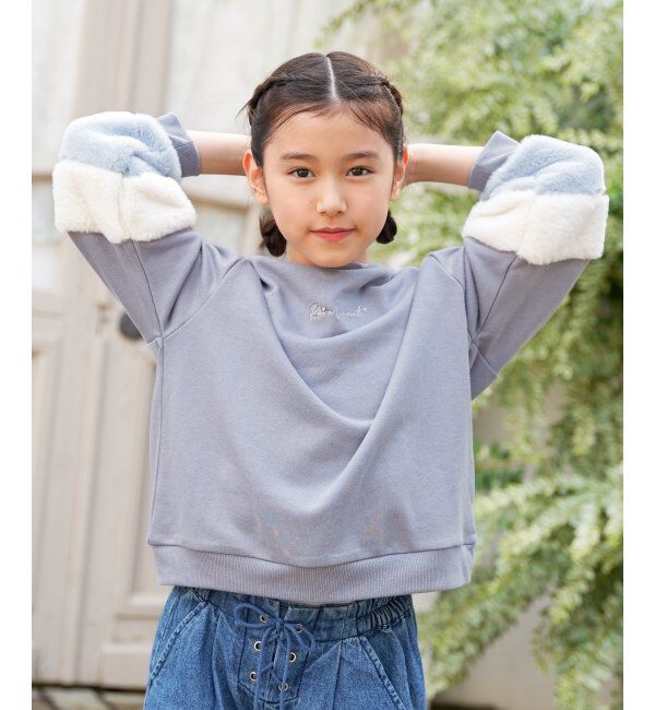 ikka kids「袖ファー刺繍ラインストーンプルオーバー（120~160cm）」|Tシャツ・カットソー|
