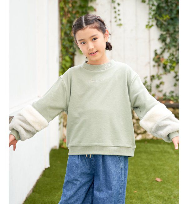 ikka kids「袖ファー刺繍ラインストーンプルオーバー（120~160cm）」|Tシャツ・カットソー|