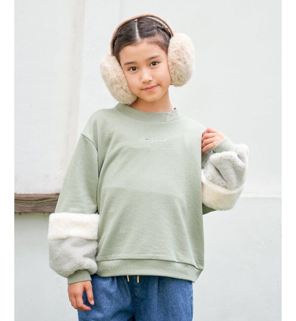 ikka kids「袖ファー刺繍ラインストーンプルオーバー（120~160cm）」|Tシャツ・カットソー|